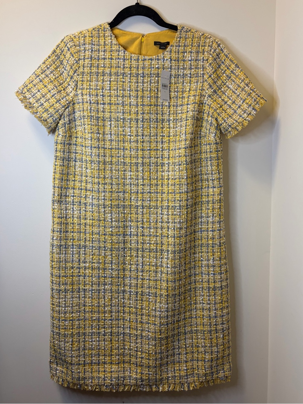 NWT Ann Taylor Yellow & Blue Tweed Dress – Size 6
